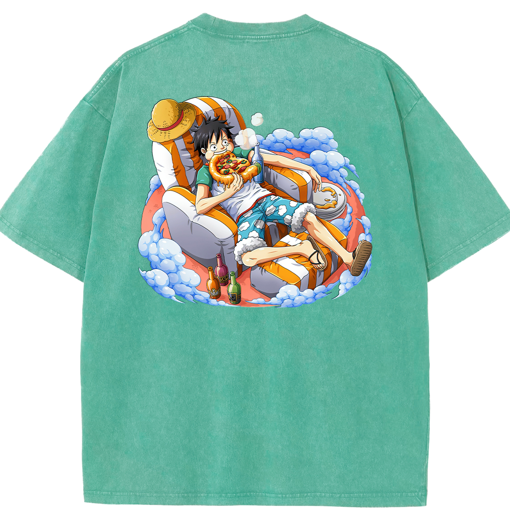 ワンピース モンキー・D・ルフィ ONE PIECE Monkey D. Luffy 綿100% ヴィンテージ風 半袖Tシャツ（背面プリント）